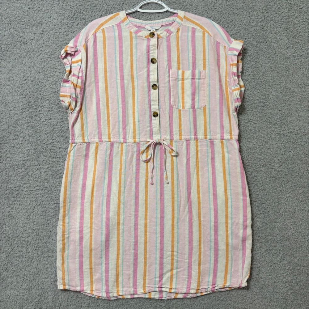 Striped Linen Blend Shirt Dress XL 16-18 Tie‎ Waist Pockets